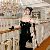 麓津自制 重工宫廷风蕾丝拼接复古腰封优雅女连衣裙子 爱神乐章