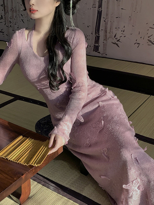 麓津自制《香炉紫烟》针织毛衣连衣裙保暖少女内搭款秋冬季连衣裙