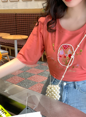 麓津自制＜No rain no flower＞显瘦上衣纯欲风T恤短款宽松女夏季