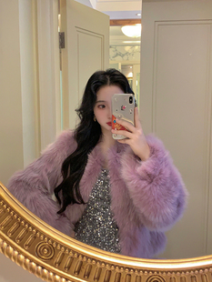 麓津自制《薄雾》100白狐腹毛皮轻盈时髦高端保暖皮草外套女