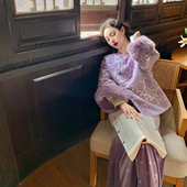 麓津自制 东方紫罗兰 仿漳绒外套加厚环保水貂皮草半身裙子丝绒