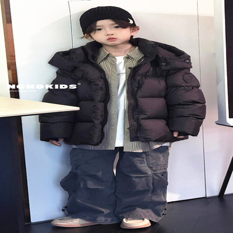 韩国童装冬N经典黑面包羽绒服2025男女大童一手长白鸭绒外套亲子
