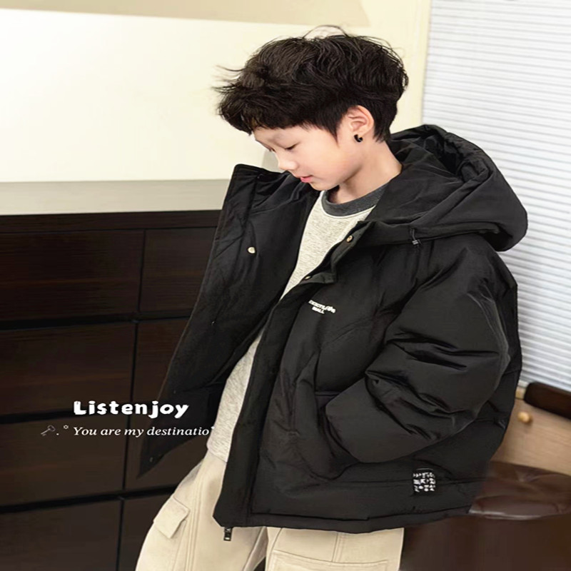 韩国童装LJ家25801黑色工装羽绒服2025冬装洋气男女大童气质韩版
