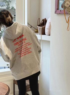 韩国童装潮牌AG灰色加绒连帽套头卫衣女童2025冬洋气街舞男童上衣