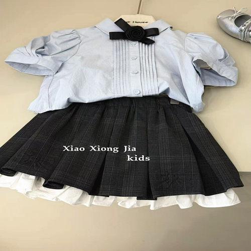 潮niss衬衫搭配百褶裙两件套女童2026年夏新儿童大童学院风毕业照