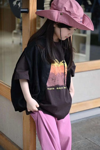 韩国童装潮LP家TTU咖色短袖T恤2026夏季洋气百搭男女大童上衣街舞