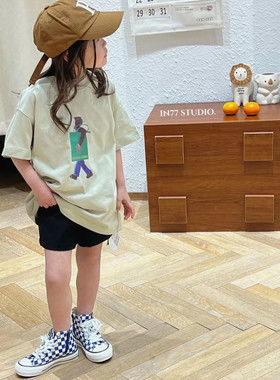 韩国童装潮牌UM女童时尚T短袖025中大童夏季全棉上衣宽松洋气儿童