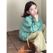 韩版 新款 儿童大童亲子 外套男女童2026春款 潮牌LJ家超薄绿格子衬衫
