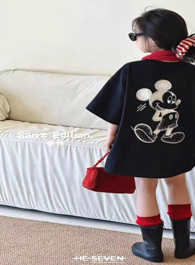 潮牌两色米奇T恤短袖套头男女童2026夏装新款大童T恤宽松亲子韩版