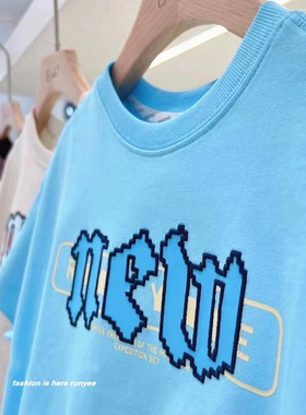韩国童装潮牌RY家海蓝色T恤男童026夏装显白洋气炸街儿童宽松上衣