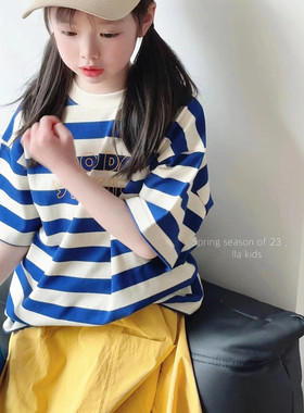 韩国潮牌YD条纹T搭配黄色半裙2025夏装女童超吸眼一套儿童可亲子
