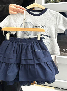 潮牌热气球短袖T搭配藏青色有层次感裙子女童2026夏装大童纯女生