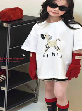 潮牌8621马上两色女团风短袖男女童2026夏新款大童T恤宽松亲子韩