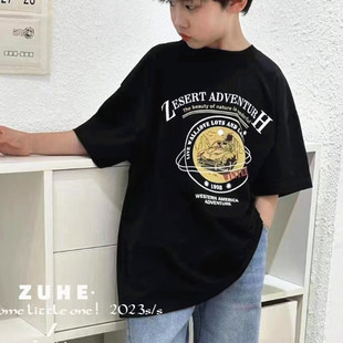 韩国童装男童超酷短袖T恤2023女童洋气街舞范儿童宽松中大童上衣