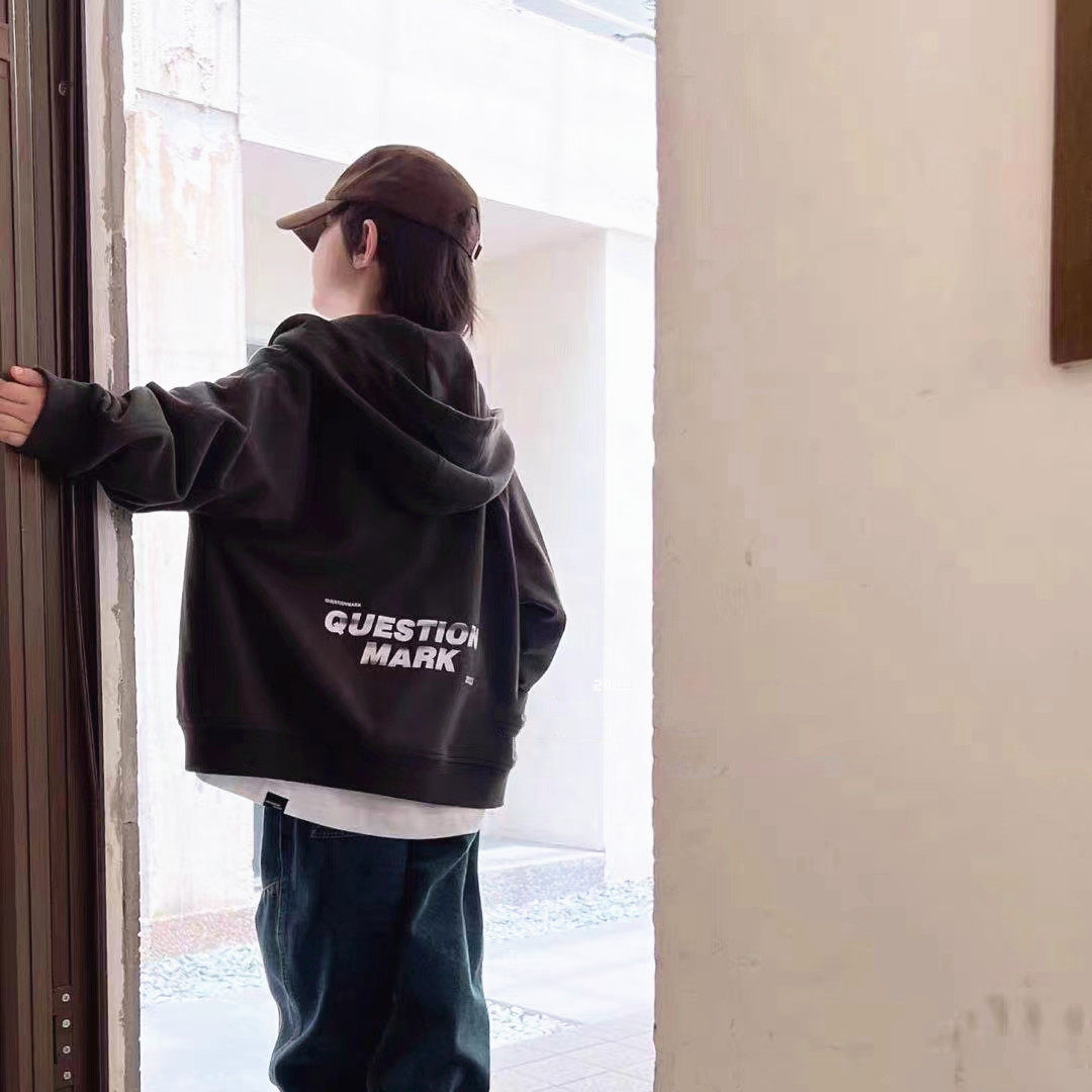 韩国童装潮牌果家连帽女童加绒卫衣外套2025冬款男童百搭拉链上衣