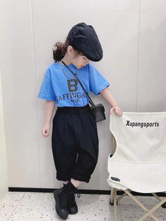 韩国童装字母B女童2025夏装男童宽松短袖洋气上衣潮2色入显白儿童