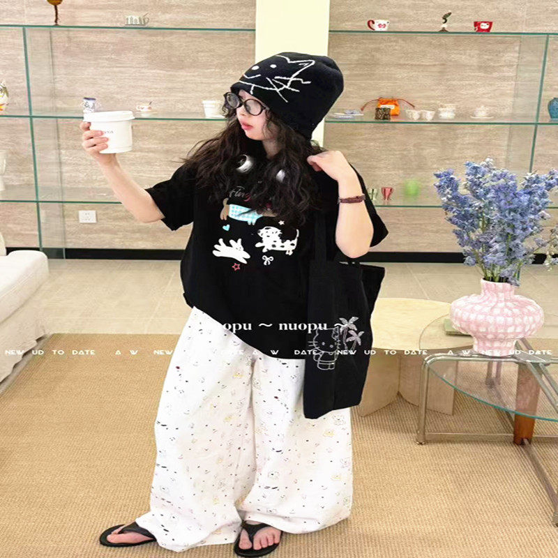 潮牌LOP小狗T搭配涂鸦裤子女童2026夏装新大童洋气松弛感满满韩版
