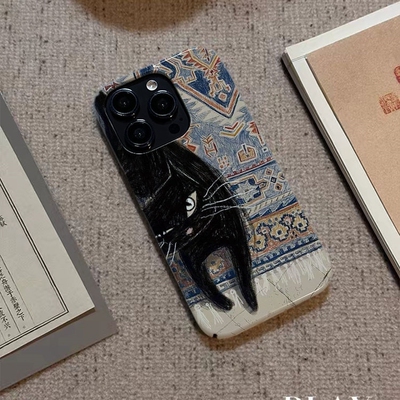 艺术绘画黑猫适用iPhone17promax苹果13小米14华为mate60nova12软p50e荣耀90vivoX100菲林手机壳opporeno11女