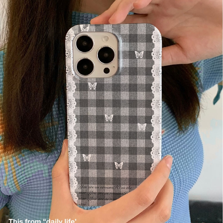 适用iPhone16promax苹果14小米15新款mate70华为p70nova13荣耀200手机壳opporeno13软壳vivox100黑色格纹蝴蝶