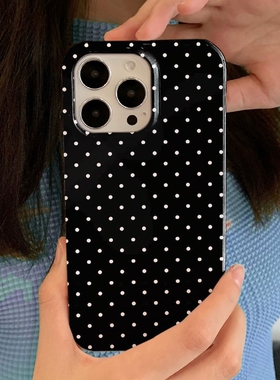 适用iPhone16promax苹果17小米17pro新款mate80华为p70荣耀200菲林nova15手机壳vivox300黑色波点~oppofindx9