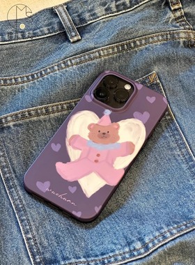 紫色小熊~适用iPhone14Promax苹果12华为nova10卡通11小米13荣耀70情侣手机壳vivox80红米k50菲林华为p60防摔