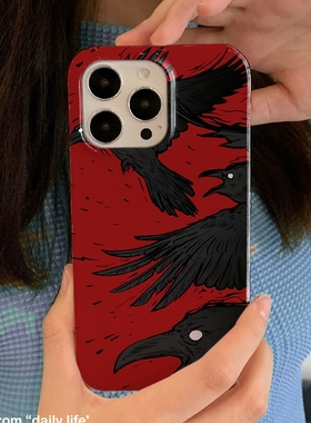 红色乌鸦适用iPhone15promax苹果13小米14新款mate60华为p70e软壳nova12荣耀90菲林手机壳opporeno11vivox100