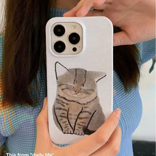 打盹花猫适用iPhone16promax苹果15小米14新款mate60华为p70适用nova荣耀200菲林手机壳opporeno12软vivox200