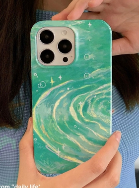 适用iPhone16promax苹果14小米15新款mate70华为p70nova13荣耀200手机壳opporeno13软壳vivox100油画绿色水波