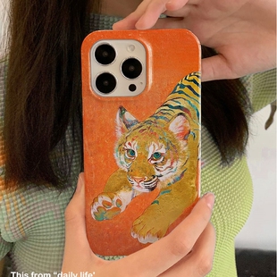 懒腰老虎适用iPhone16promax苹果14小米15新款 mate70华为p70nova荣耀200菲林手机壳13opporeno13软壳vivox100