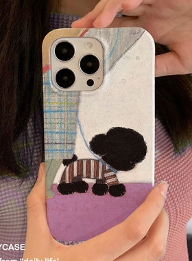 适用iPhone16promax苹果17小米17pro新款mate80华为p70荣耀200菲林nova15手机壳vivox300黑色小狗~oppofindx9