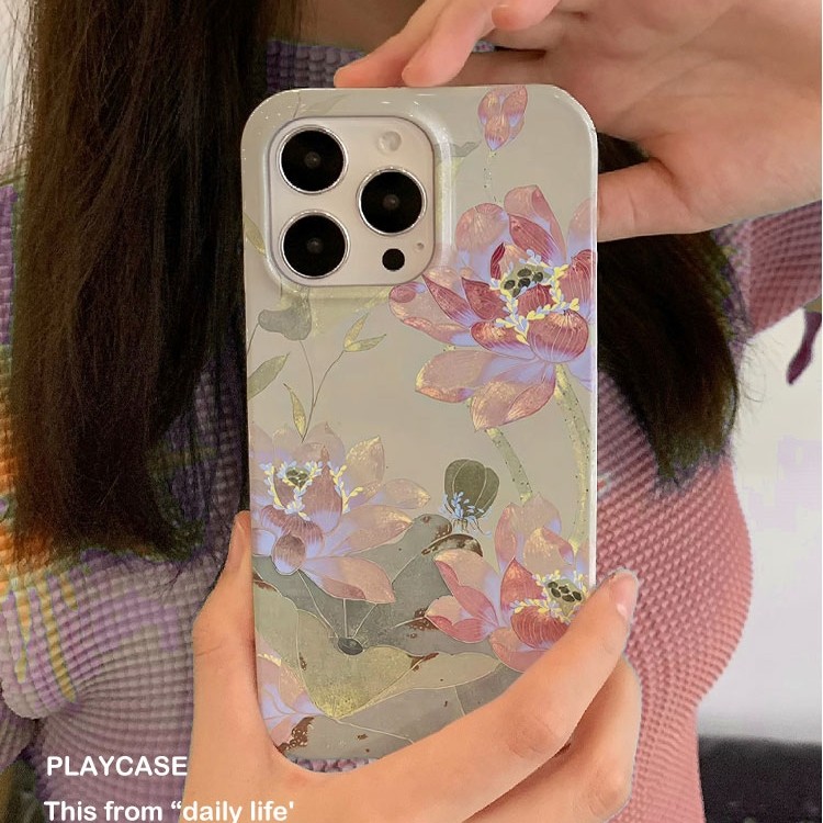 中式荷花适用oppoReno14/13手机壳FindX9/X8硬壳苹果17/16软壳小米17/14pro新款菲林壳华为p80/mate70手机壳