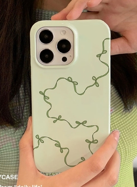 适用iPhone16promax苹果17小米17pro新款mate80华为p70荣耀200菲林nova15手机壳vivox300绿色丝带~oppofindx9