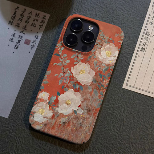 新中式山茶花~适用华为mate60/50/40/30pro手机壳p70pro/p60硬壳nova12/11/10/9防摔套p50/p40荣耀100/90菲林