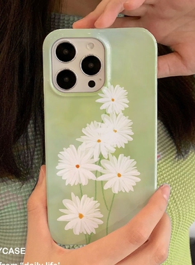 适用iPhone16promax苹果17小米17pro新款mate80华为p70荣耀200菲林nova15手机壳vivox300绿色白花oppofindx9s