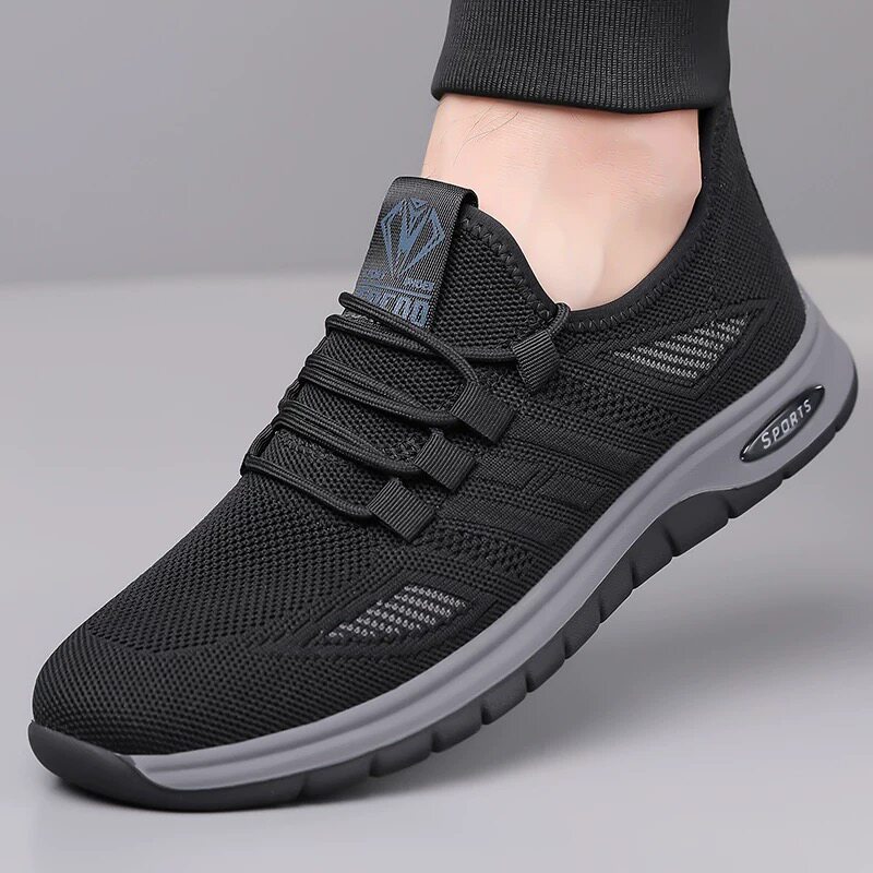 男鞋春季2026新款软底运动休闲鞋平跟飞织透气网面鞋子户外旅游鞋