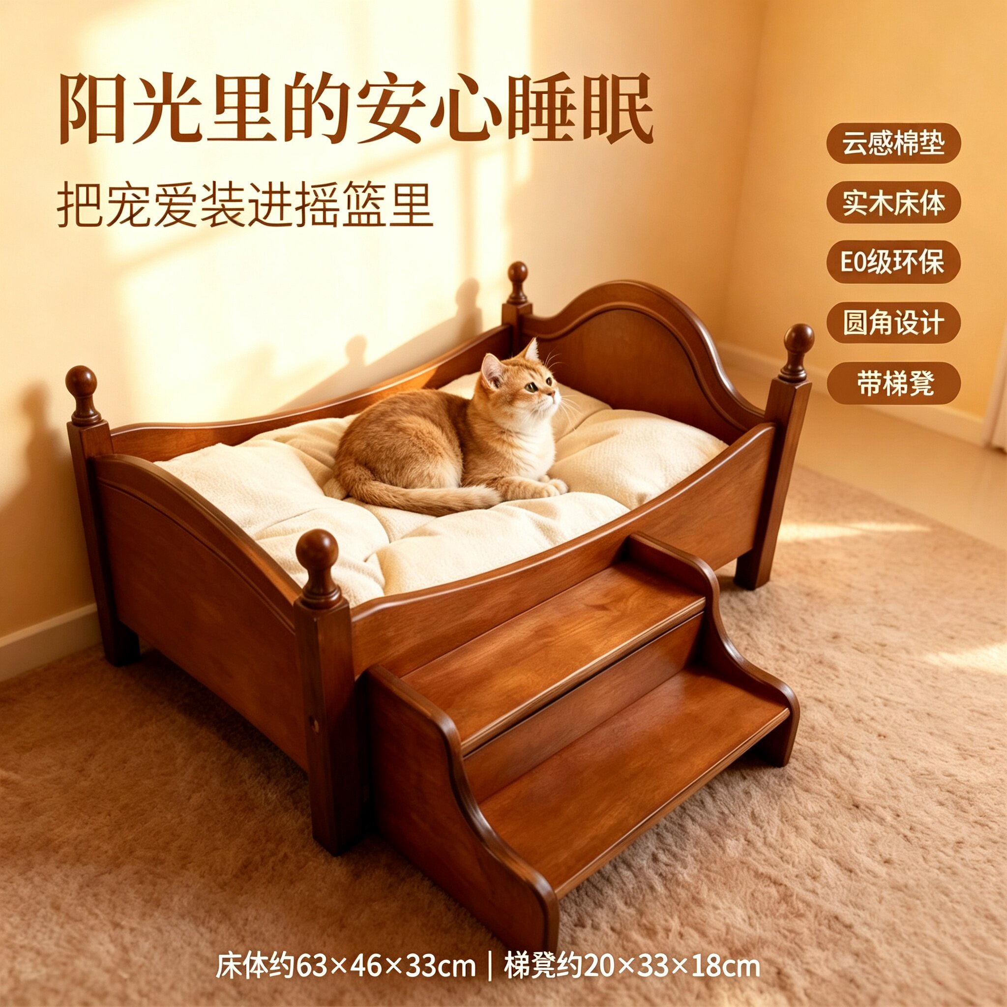 实木宠物床公主床猫咪小床木质小狗床宠物窝沙发床小型犬专用垫子
