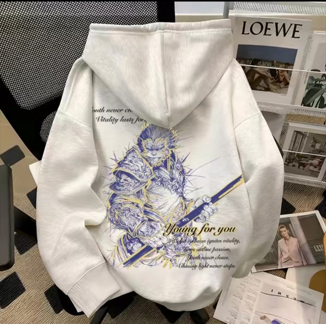 动漫齐天大圣孙悟空人物印花连帽卫衣男秋冬加绒新款青少年外套潮