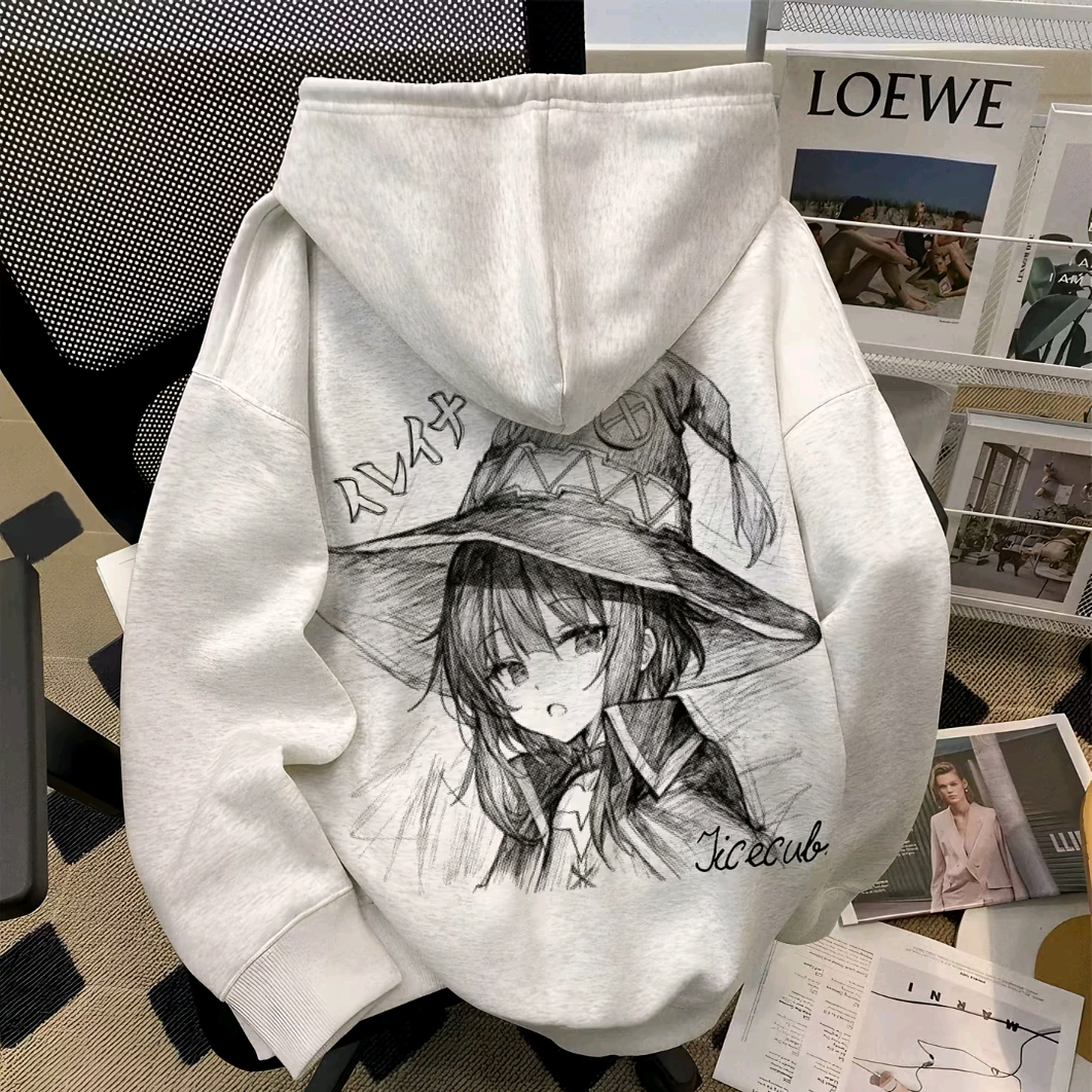 日系动漫二次元魔女印花连帽卫衣