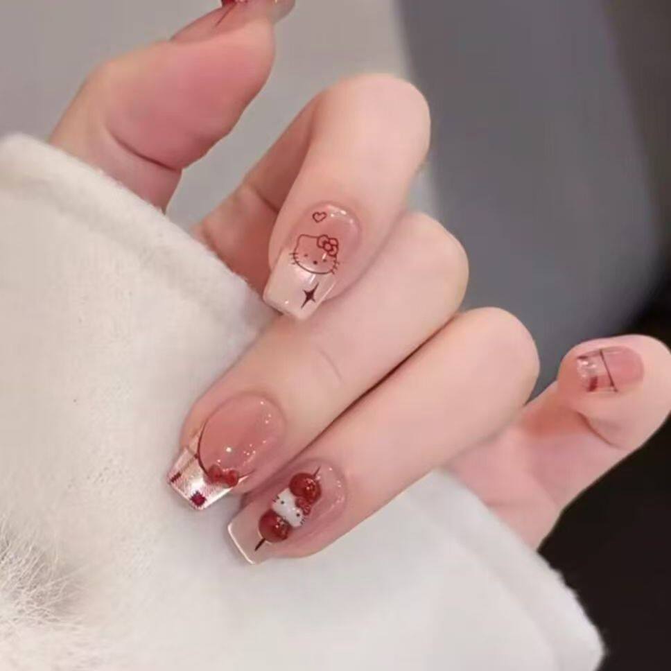纯手工穿戴甲2026新款可爱Kitty冰糖葫芦法式猫眼新年氛围感美甲