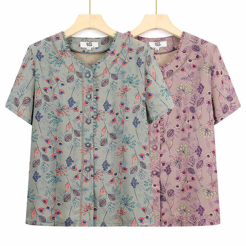 中老年人夏装百搭女奶奶装短袖衬衫妈妈衣服开衫洋气夏天上衣