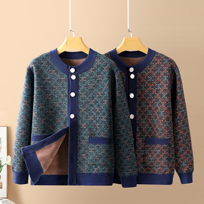 加厚针织开衫老人秋冬保暖衣服