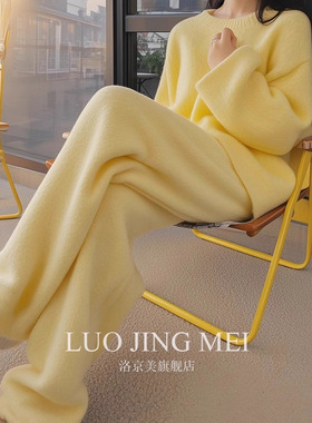 2025超火两件套慵懒风韩系温柔名媛气质高级松弛感奶黄色毛衣套装