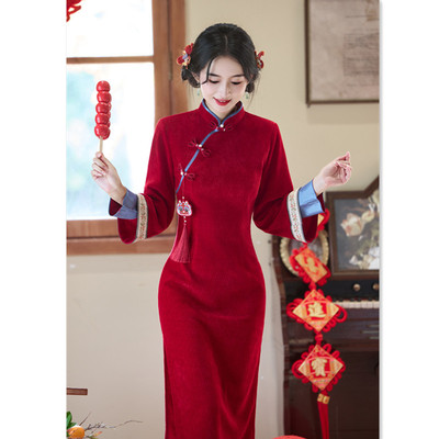 红色旗袍中式新娘敬酒服2025冬季新款绝美小个子订婚旗袍中式礼服