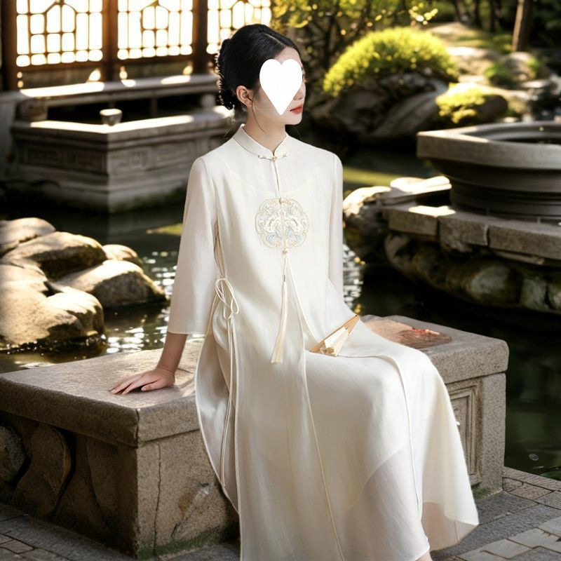 初蝉国风禅意茶服女2025年夏季新款新中式盘扣仙气飘逸旗袍连衣裙