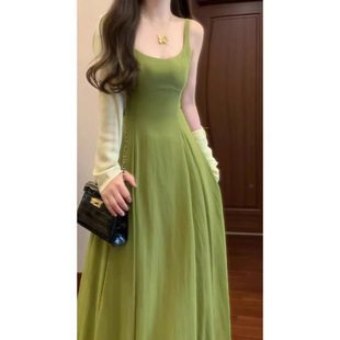 2025春季 温柔风牛油果绿色吊带连衣裙&针织开衫洋气约会气质