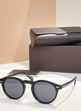 日系复古圆框超轻防晒中小脸墨镜