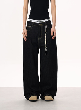 YORAINBOW潮牛仔裤男美式复古水洗做旧宽松直筒阔腿裤女2025新款