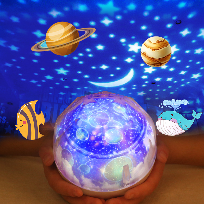 浪漫睡眠小夜燈星空燈投影燈月亮安睡燈插電創意夢幻臥室床頭臺燈
