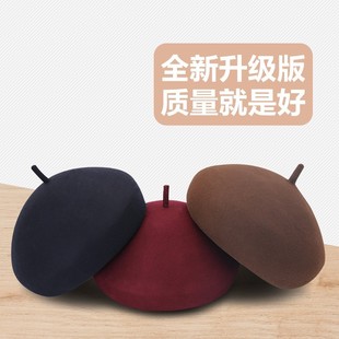 纯羊毛帽子男女士秋冬季画家贝雷帽中老年人报童博士帽百搭时装帽