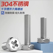 304不锈钢十字槽凹穴外六角螺栓 GB29.2螺丝钉螺杆M1.6M2M2.5
